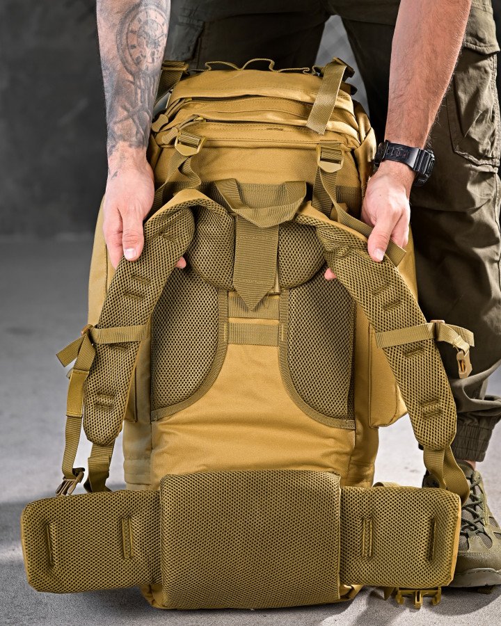 Тактичний рюкзак з металевим каркасом на 100 літрів. каркасний рюкзак койот - Зображення 3