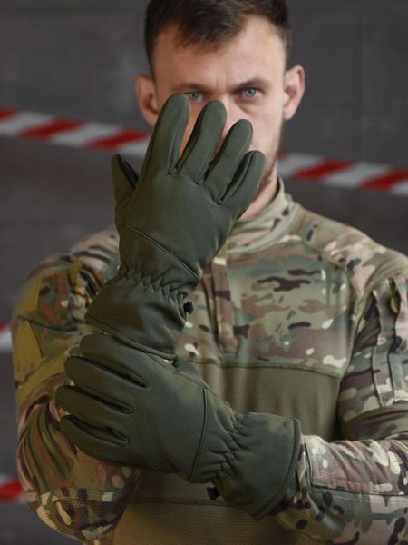 Тактичні військові зимові теплі рукавиці Soft Shell на флісі Олива