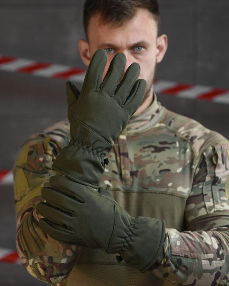 Тактичні військові зимові теплі рукавиці Soft Shell на флісі Олива