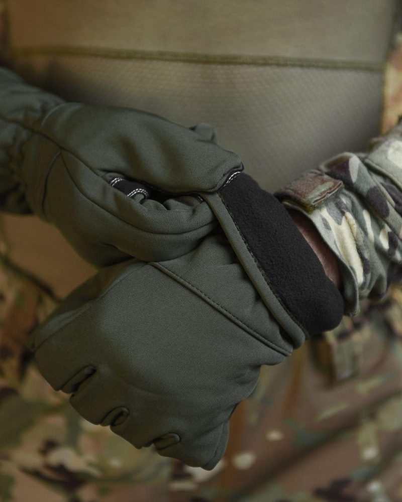 Тактичні військові зимові теплі рукавиці Soft Shell на флісі Олива - Зображення 3