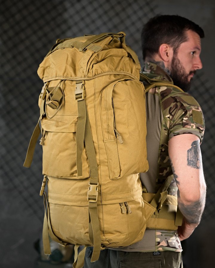Тактичний рюкзак з металевим каркасом на 100 літрів. каркасний рюкзак койот