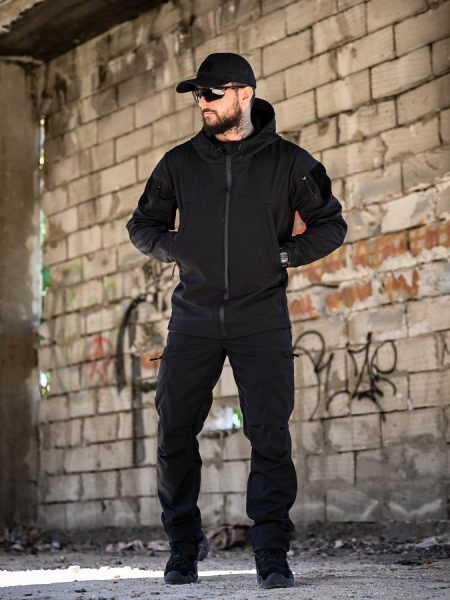 Демісезонний тактичний костюм софтшел satelit чорний поліція