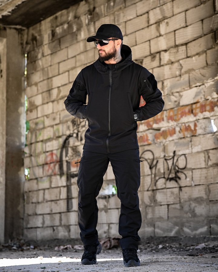 Демісезонний тактичний костюм софтшел satelit чорний поліція