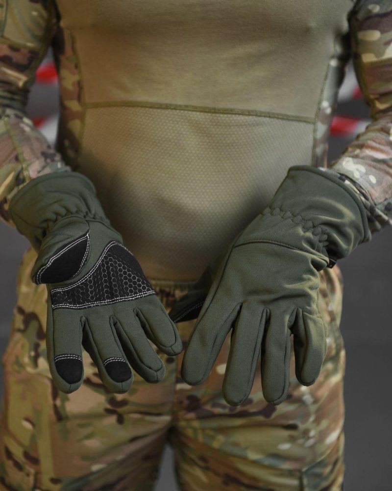 Тактичні військові зимові теплі рукавиці Soft Shell на флісі Олива - Зображення 5