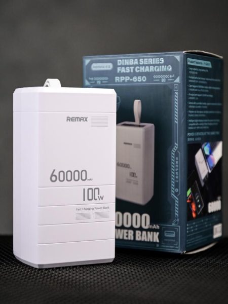 Повербанк remax rpp-650 60000 mah pd100w + qc22.5w з швидкою зарядкою для ноутбука та дисплеєм white