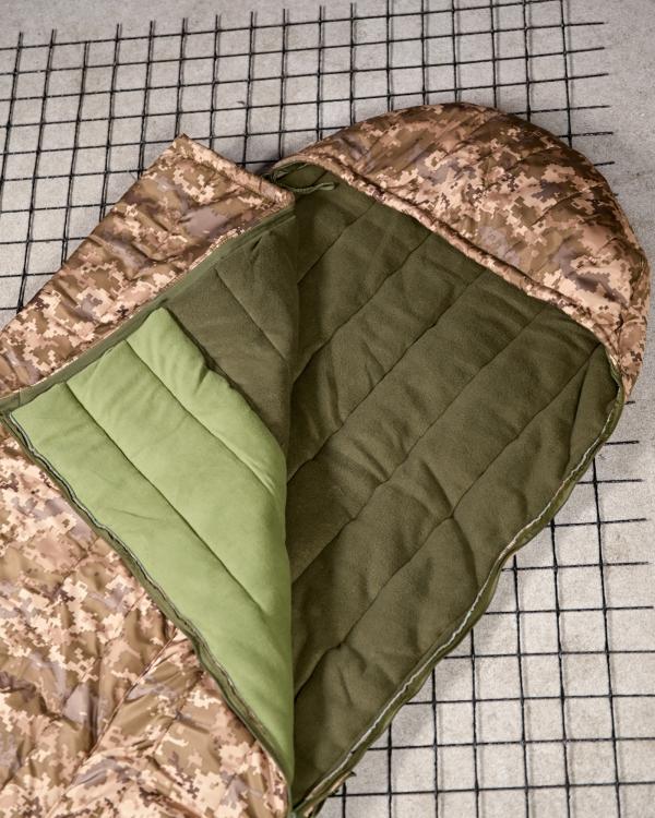 Зимовий спальник-одіяло з капюшоном тактичний -20 c° на флісі. водонепроникний піксель - Зображення 5
