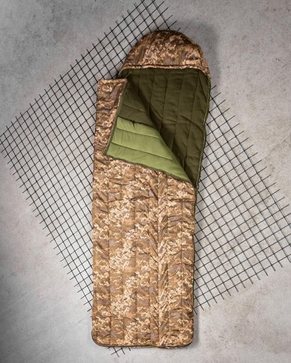 Зимовий спальник-одіяло з капюшоном тактичний -20 c° на флісі. водонепроникний піксель - Зображення 2