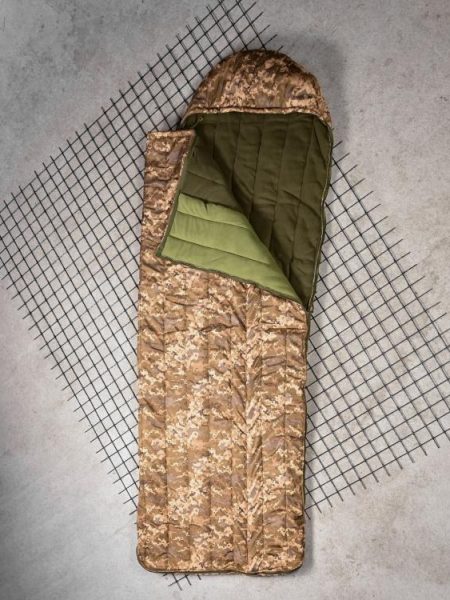 Зимовий спальник-одіяло з капюшоном тактичний -20 c° на флісі. водонепроникний піксель