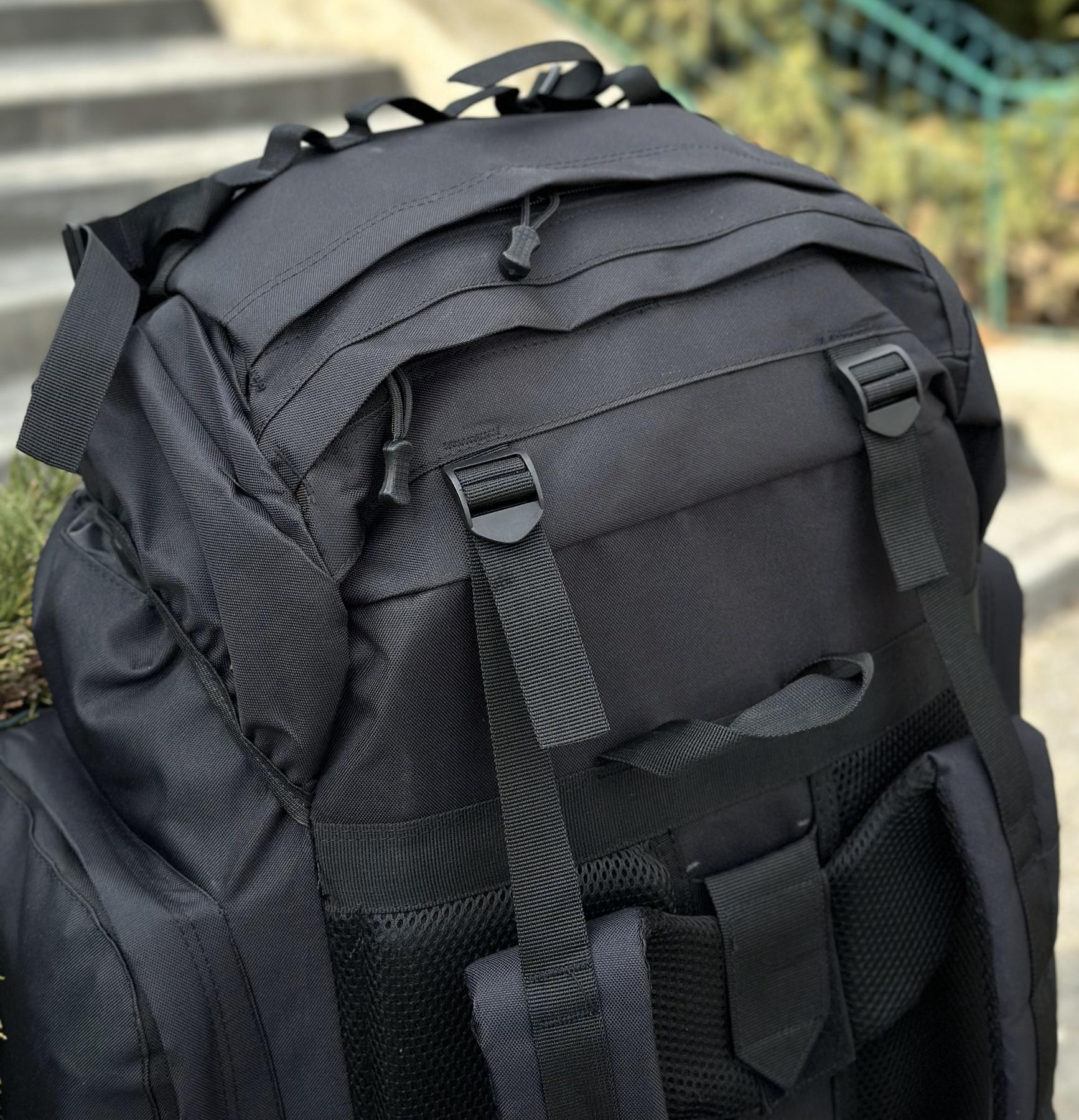 Тактичний військовий рюкзак-баул на 120л з алюмінієвим каркасом Чорний - Зображення 10