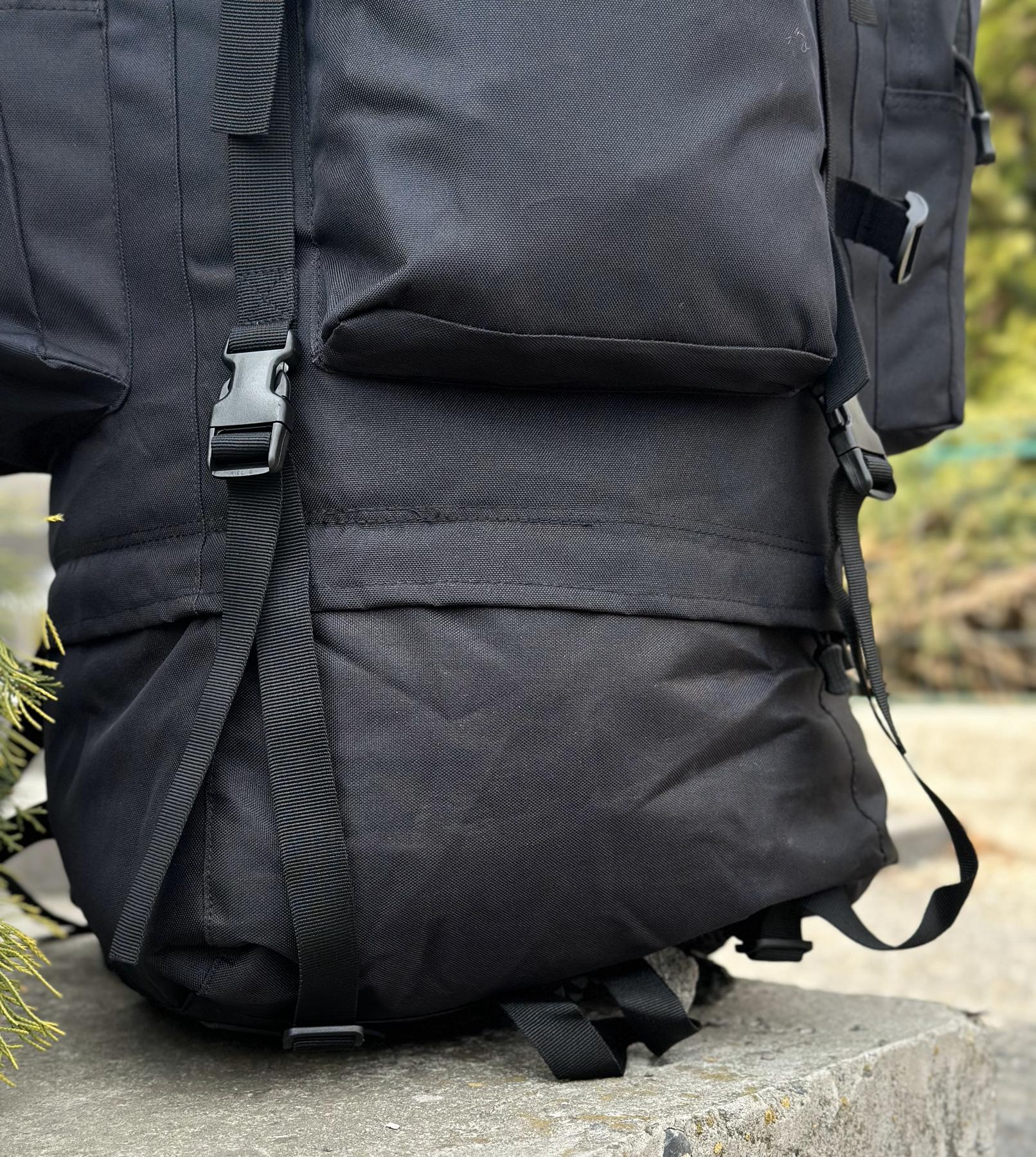 Тактичний військовий рюкзак-баул на 120л з алюмінієвим каркасом Чорний - Зображення 2