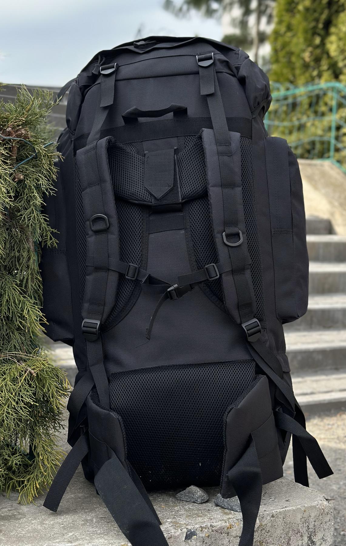 Тактичний військовий рюкзак-баул на 120л з алюмінієвим каркасом Чорний - Зображення 12