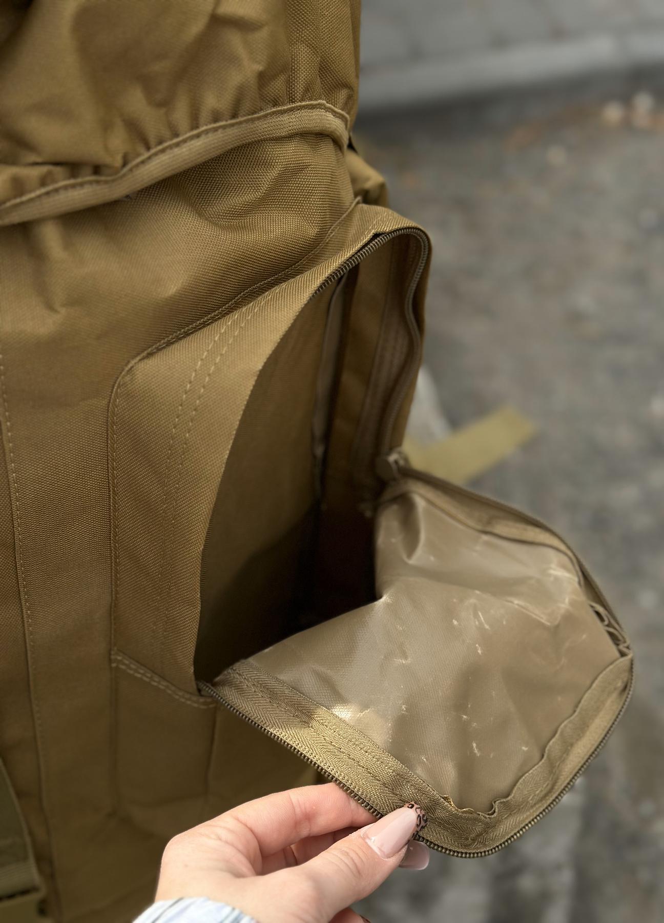 Тактичний військовий рюкзак - баул на 80-85л з алюмінієвим каркасом Койот - Зображення 9