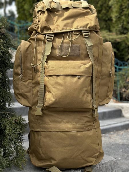 Тактичний військовий рюкзак - баул на 80-85л з алюмінієвим каркасом Койот