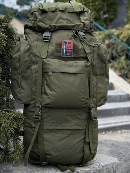 Тактичний військовий рюкзак - баул на 80-85л з алюмінієвим каркасом Олива
