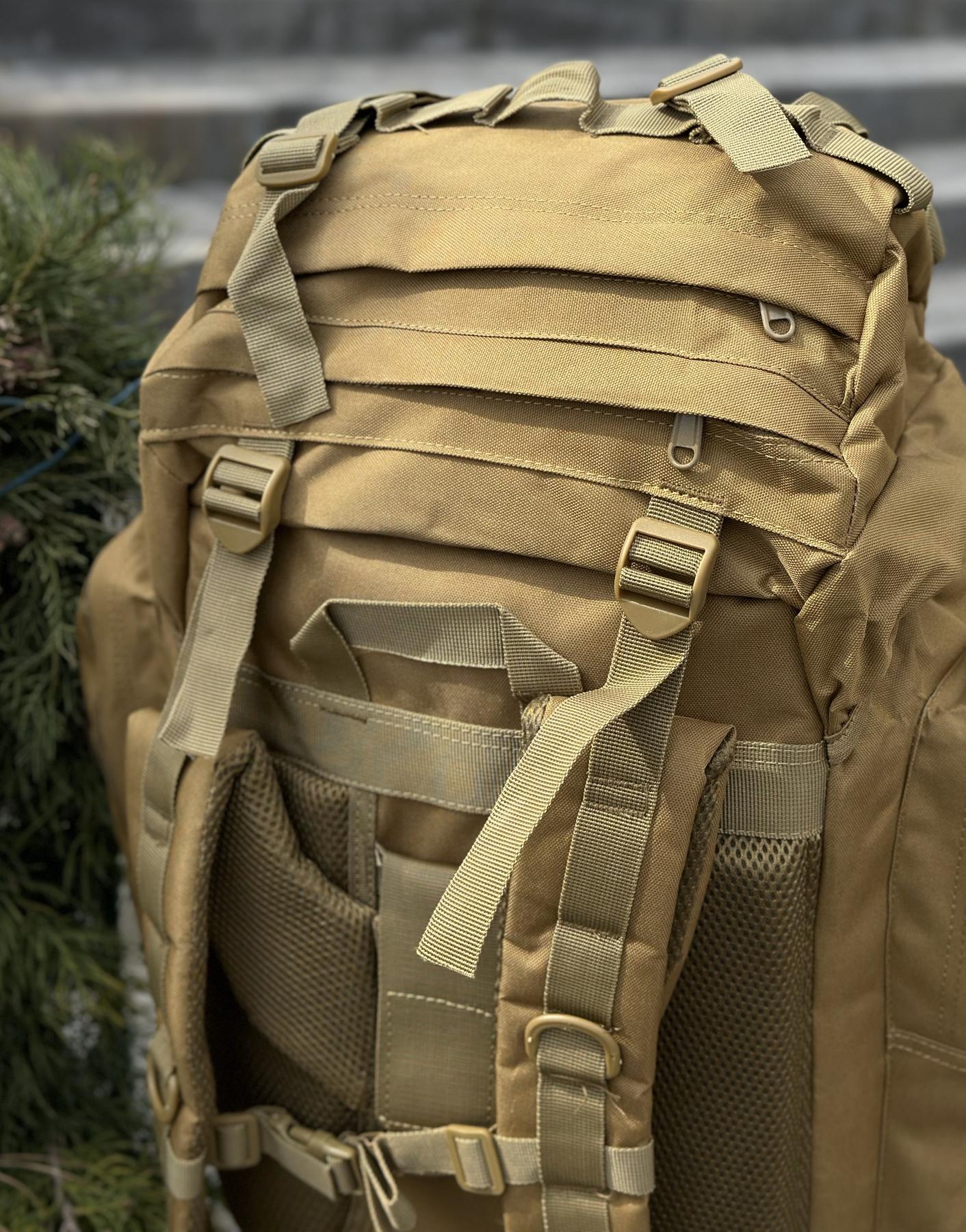 Тактичний військовий рюкзак - баул на 80-85л з алюмінієвим каркасом Койот - Зображення 5