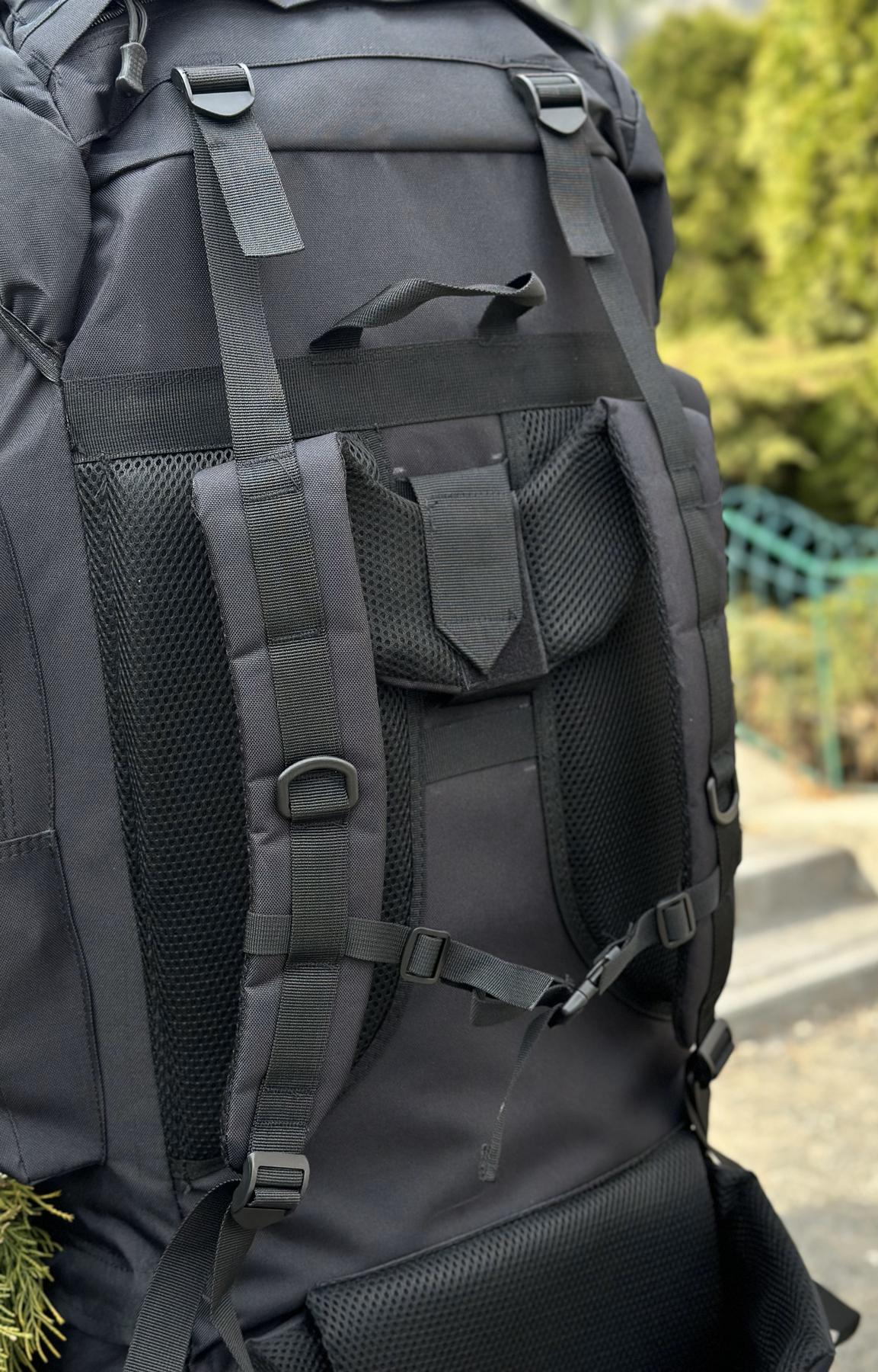 Тактичний військовий рюкзак-баул на 120л з алюмінієвим каркасом Чорний - Зображення 6