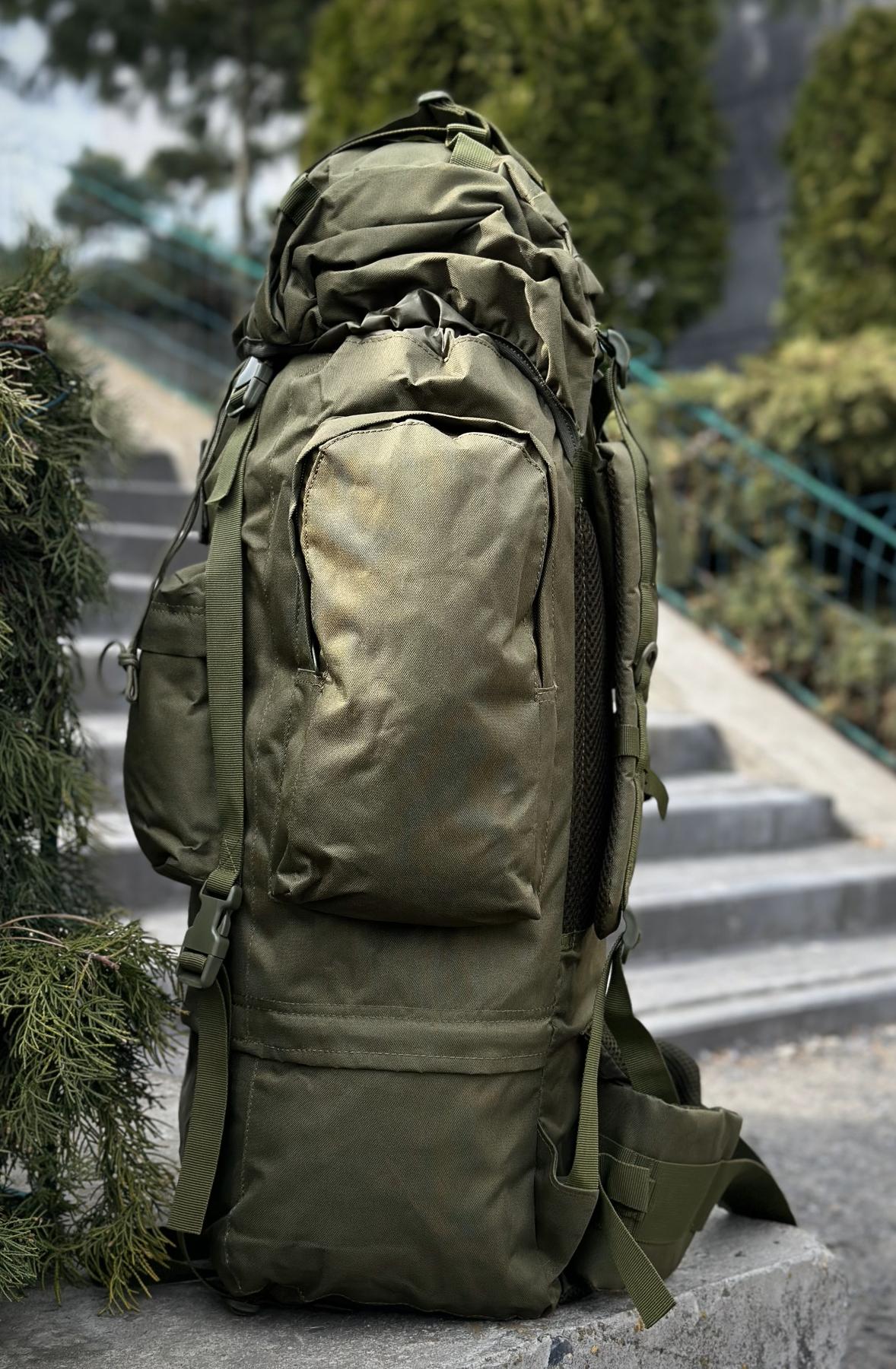 Тактичний військовий рюкзак - баул на 80-85л з алюмінієвим каркасом Олива - Зображення 9