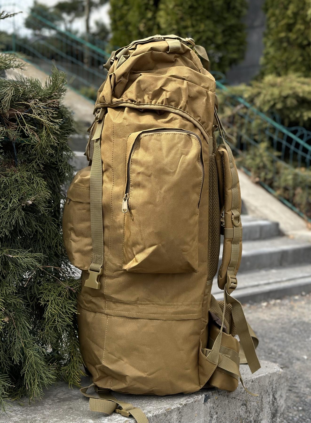Тактичний військовий рюкзак - баул на 80-85л з алюмінієвим каркасом Койот - Зображення 11