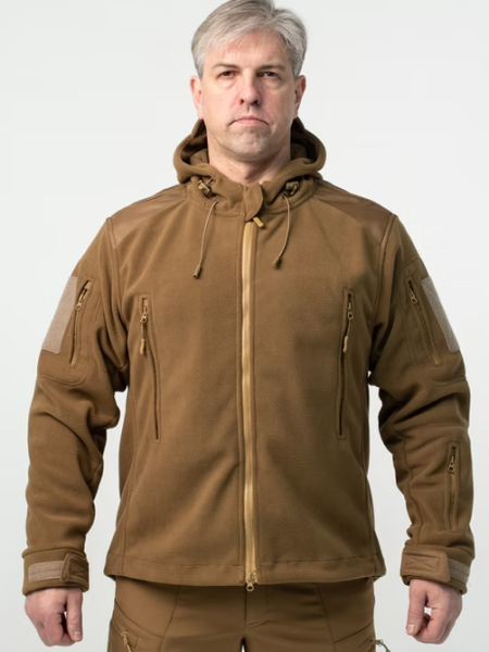 Тактична військова демісезонна флісова куртка з капюшоном Military Койот