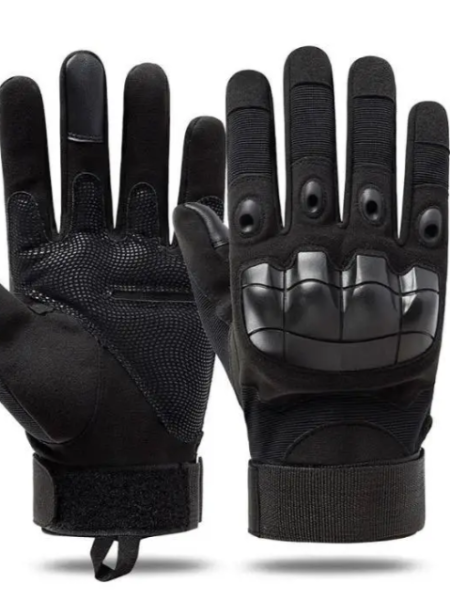 Тактичні військові повнопалі рукавиці з каучуковими кісточками Чорні