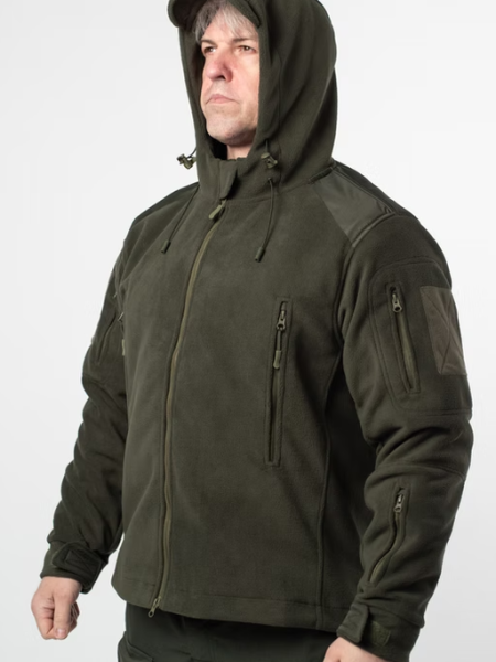 Тактична військова демісезонна флісова куртка з капюшоном Military Олива