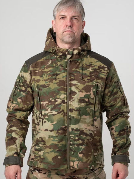 Тактична військова демісезонна флісова куртка з капюшоном Military Мультикам
