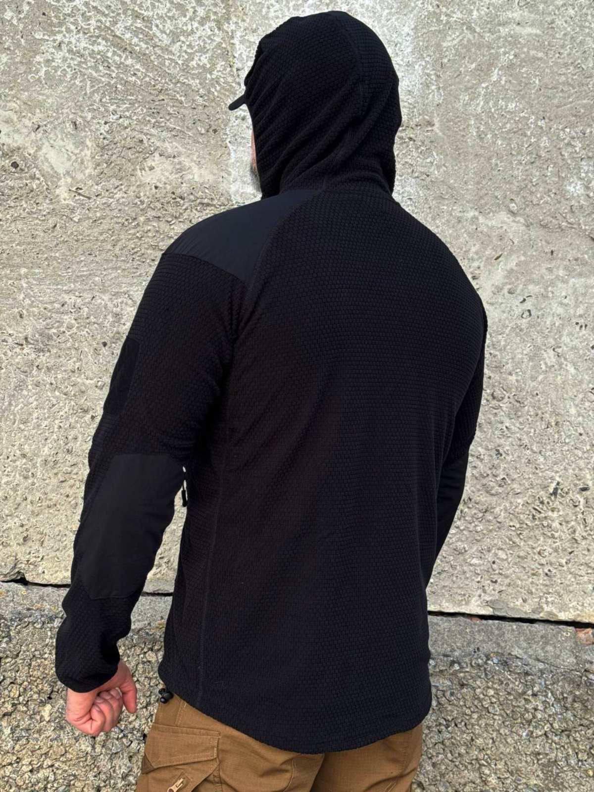 Тактична військова флісова кофта з капюшоном Han Wild кубик/соти Black - Зображення 3